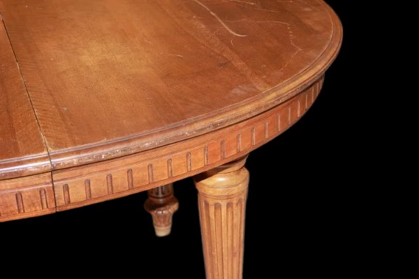 Oval, Extendable French Table From The Late 1800s, Louis XVI Style, In Walnut Wood-photo-4