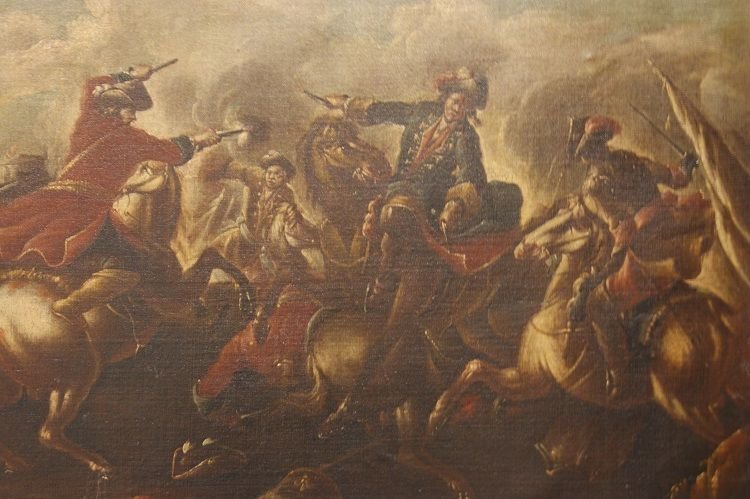 Pair Of Italian Oils On Canvas From The Second Half Of 1600 Depicting Battaglia-photo-5