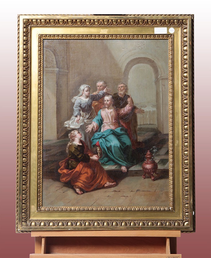 Huile Sur Toile Représentant Jésus Parmi Les Dames Du XIXe Siècle