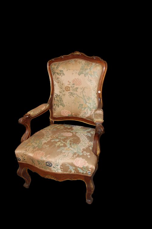 Pair Of French Armchairs From The Second Half Of The 1800s, Louis XV Style, In Cherry Wood-photo-2