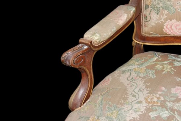 Pair Of French Armchairs From The Second Half Of The 1800s, Louis XV Style, In Cherry Wood-photo-4