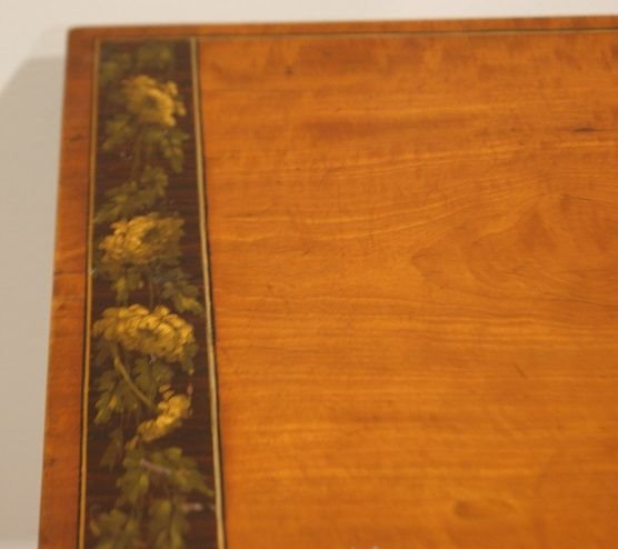 English Games Table From The First Half Of The 1800s, Sheraton Style, In Satinwood With Paintin-photo-3