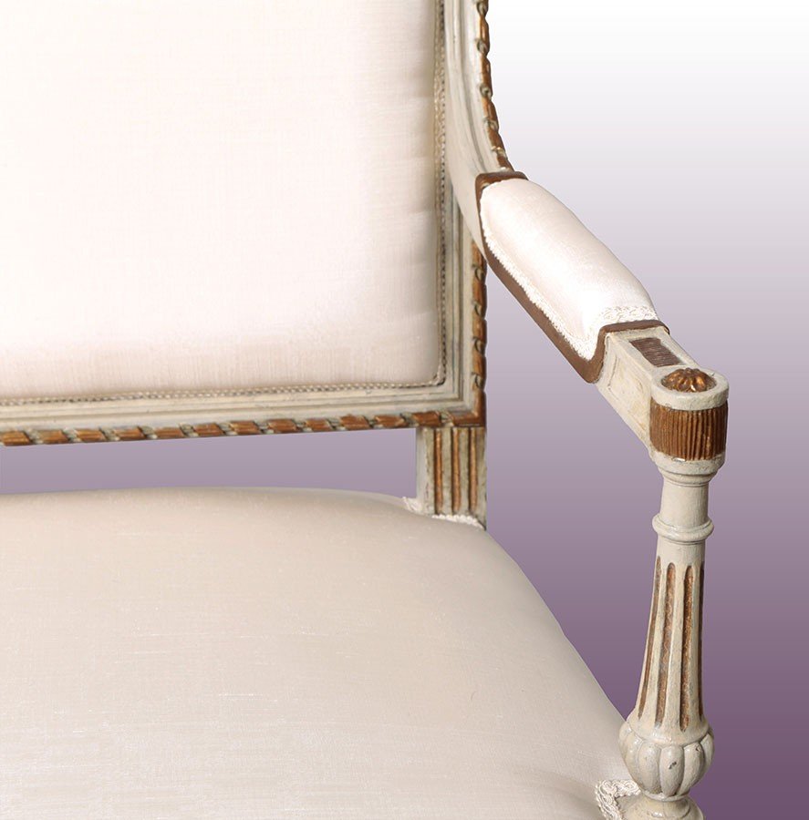 Canapé De Style Louis XVI En Bois Laqué Des Années 1800-photo-2