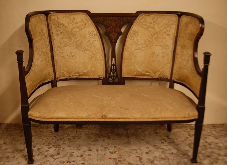 English Loveseat From The Second Half Of The 19th Century, Victorian Style, Made Of Mahogany Wo-photo-2