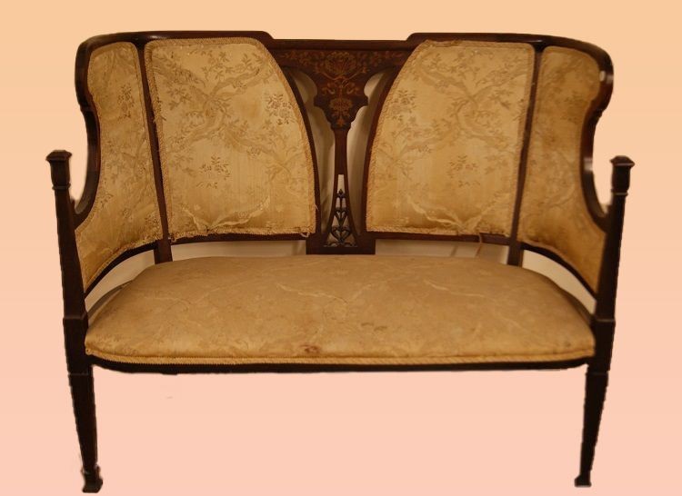 English Loveseat From The Second Half Of The 19th Century, Victorian Style, Made Of Mahogany Wo