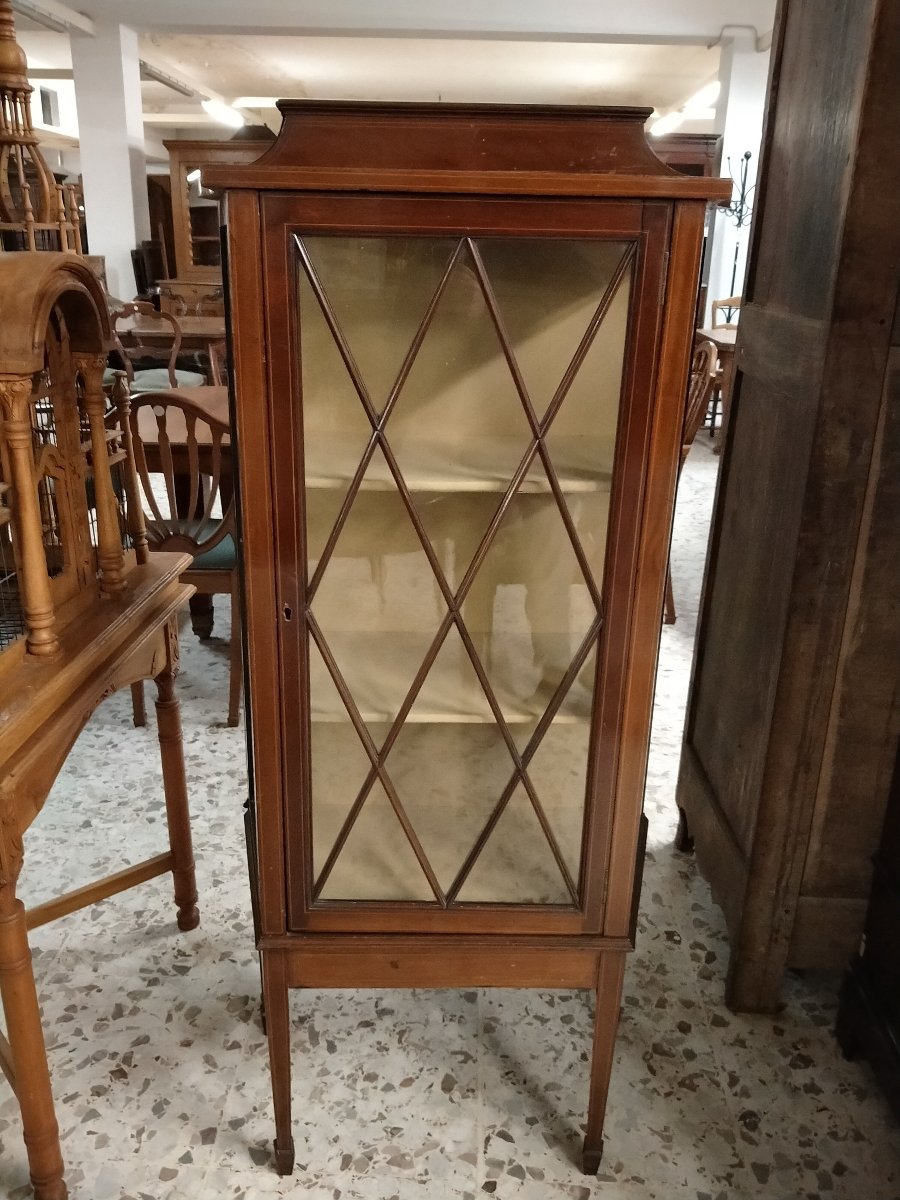 Pair Of English Mahogany Display Cabinets With Inlay Work. In Excellent State Of Preservation. -photo-2