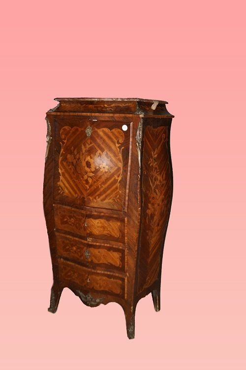 French Secretary From The Second Half Of The 1800s, Louis XV Style, In Rosewood-photo-2