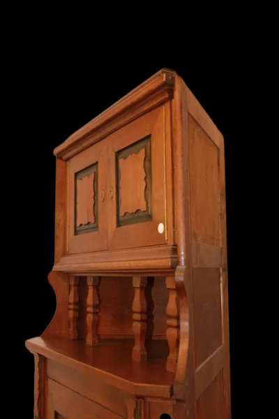 Large Italian Corner Cupboard From The Second Half Of The 1800s, Made Of Oak Wood With 3 Doors -photo-1