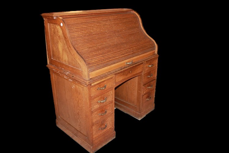 American Roll-top Desk From The Early 1900s, Made Of Oak-photo-2