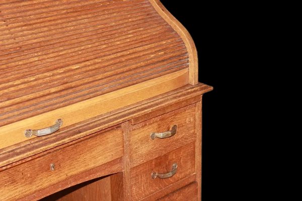 American Roll-top Desk From The Early 1900s, Made Of Oak-photo-3
