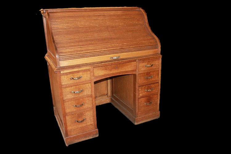 American Roll-top Desk From The Early 1900s, Made Of Oak-photo-4