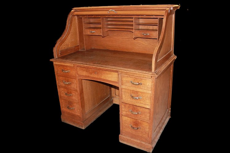 American Roll-top Desk From The Early 1900s, Made Of Oak-photo-1