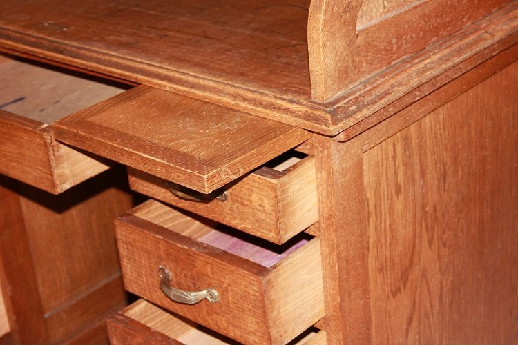 American Roll-top Desk From The Early 1900s, Made Of Oak-photo-3