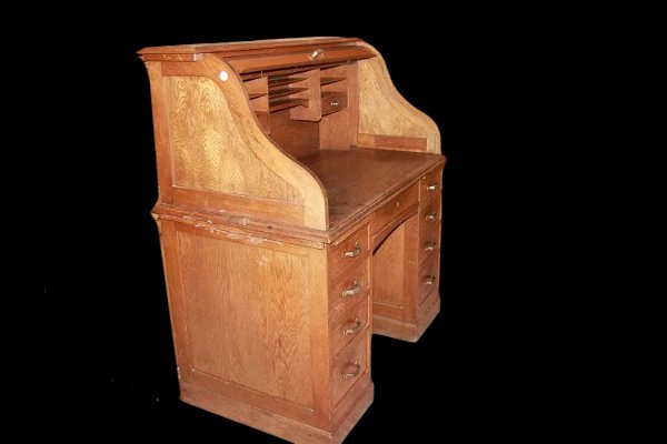 American Roll-top Desk From The Early 1900s, Made Of Oak-photo-4