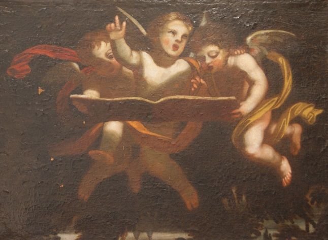 Huile Sur Toile Italienne De 1600 Représentant 3 Anges Chérubins-photo-2