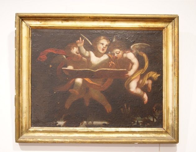 Huile Sur Toile Italienne De 1600 Représentant 3 Anges Chérubins