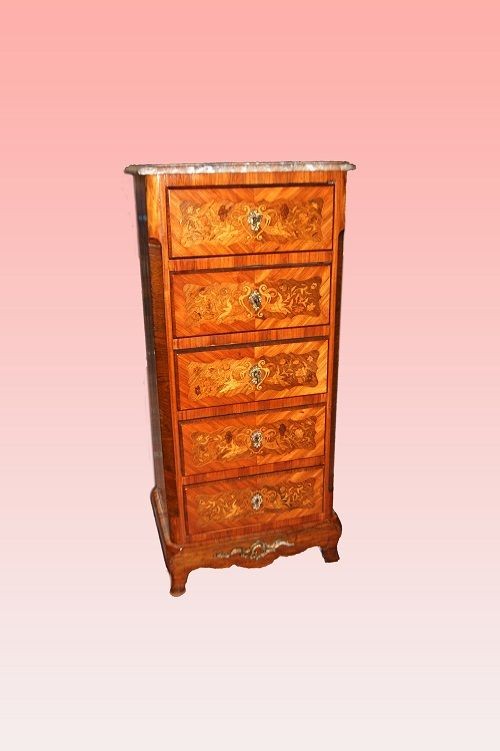 English Writing Desk From The Mid-1800s, Victorian Style, Made Of Rosewood. It Has A Raised Cen