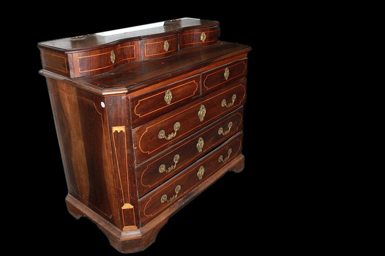 Spanish 18th-century Canterano Chest Of Drawers In Walnut Wood. It Features An Upper Section -photo-2