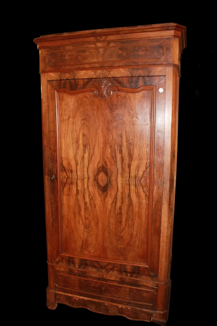Armoire Penderie à Une Porte Style Louis Philippe En Noyer Et Ronce De Noyer