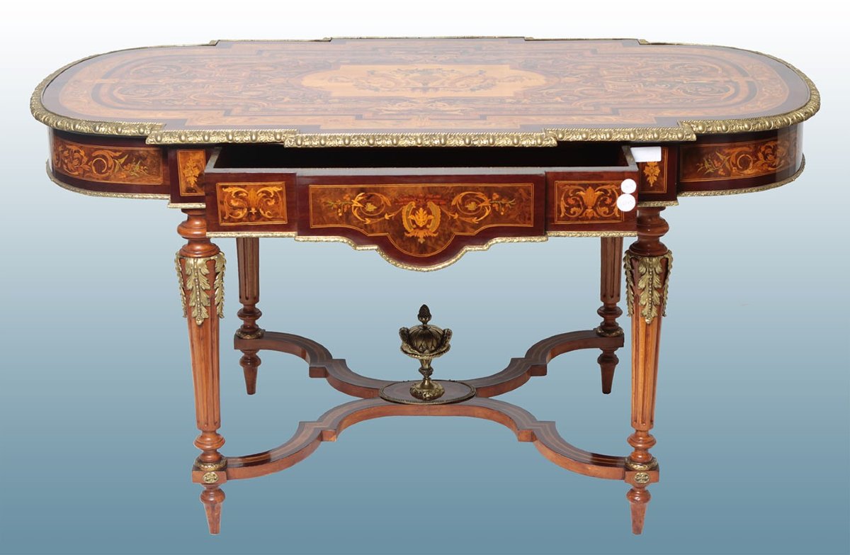 Rectangular Center Table With Round Corners. Inlay Rich In Polychrome With Floral Pattern. 4 Gr-photo-3