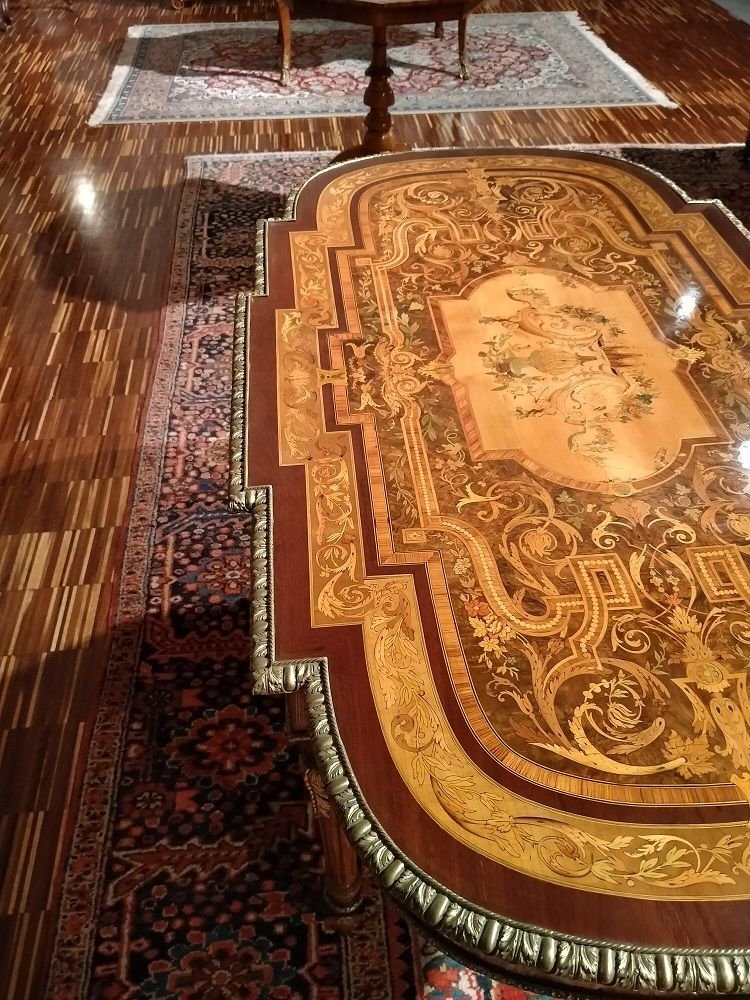 Rectangular Center Table With Round Corners. Inlay Rich In Polychrome With Floral Pattern. 4 Gr-photo-1
