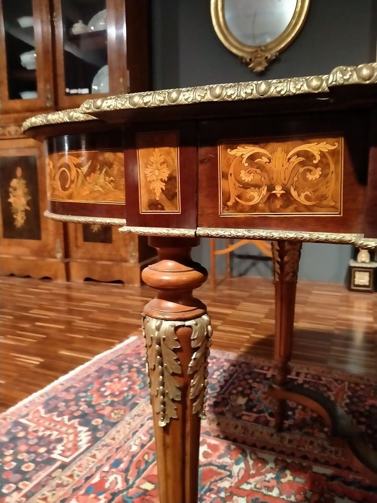 Rectangular Center Table With Round Corners. Inlay Rich In Polychrome With Floral Pattern. 4 Gr-photo-4