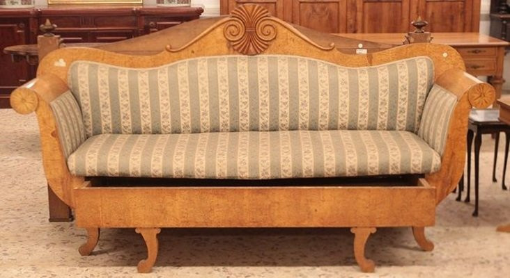 Russian Sofa From The First Half Of The 19th Century, Biedermeier Style, In Birch Wood-photo-2