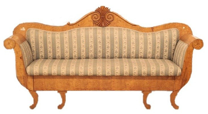 Russian Sofa From The First Half Of The 19th Century, Biedermeier Style, In Birch Wood