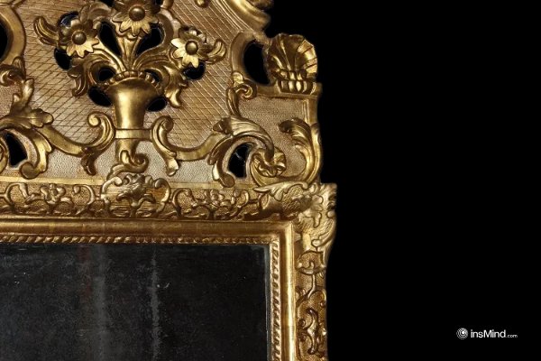 Miroir Français De La Seconde Moitié Du XVIIIe Siècle En Bois Doré à La Feuille d'Or-photo-1