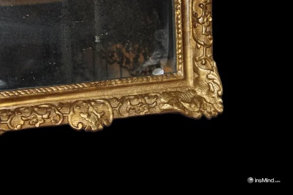Miroir Français De La Seconde Moitié Du XVIIIe Siècle En Bois Doré à La Feuille d'Or-photo-2