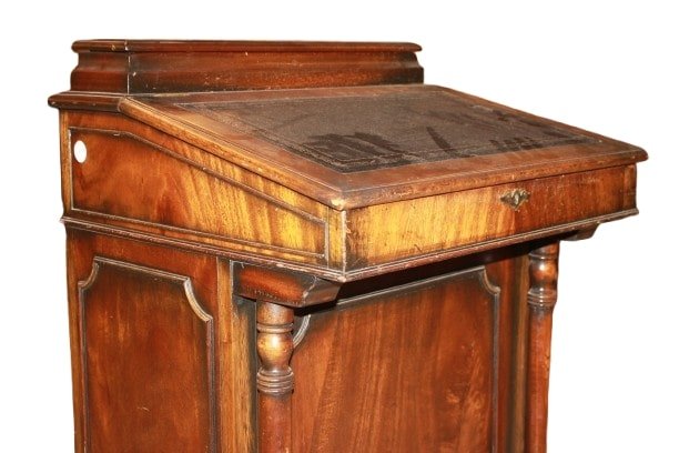 Davenport anglais en noyer avec plateau en cuir – XIXe siècle, style Victorien-photo-4
