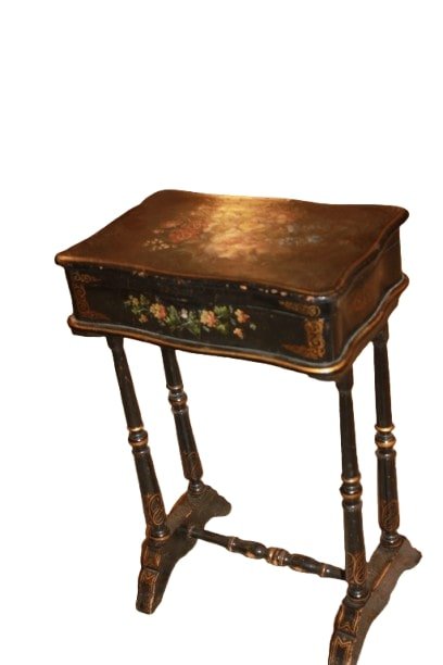 French Vernis Martin Sewing Table – 19th Century Painted Antique Table-photo-4