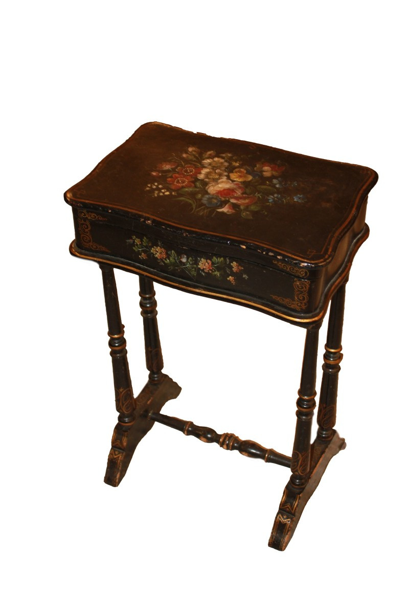 French Vernis Martin Sewing Table – 19th Century Painted Antique Table
