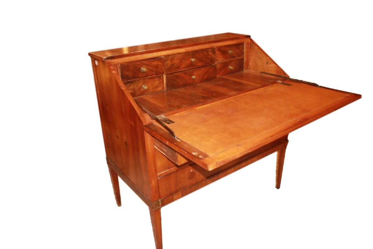 Grand bureau a pente français style Louis XVI en noyer – XVIIIe siècle-photo-1