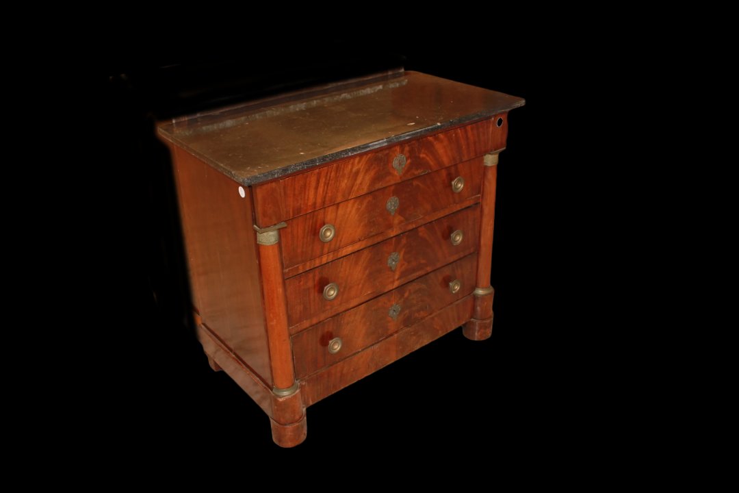 Small French Chest Of Drawers From The Second Half Of The 1800s, Empire Style, Made Of Mahogany-photo-2