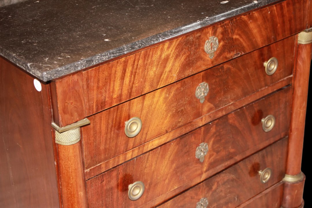 Small French Chest Of Drawers From The Second Half Of The 1800s, Empire Style, Made Of Mahogany-photo-3