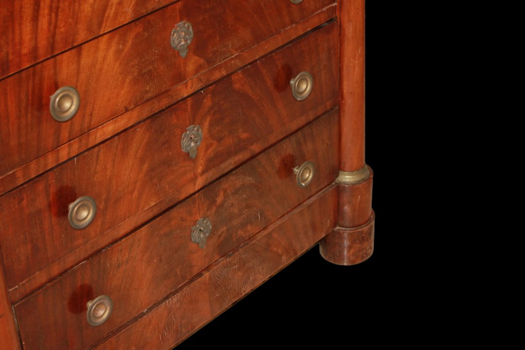 Small French Chest Of Drawers From The Second Half Of The 1800s, Empire Style, Made Of Mahogany-photo-4