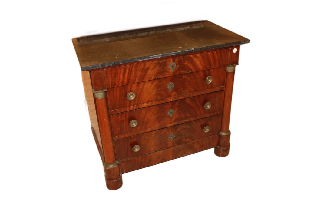 Small French Chest Of Drawers From The Second Half Of The 1800s, Empire Style, Made Of Mahogany