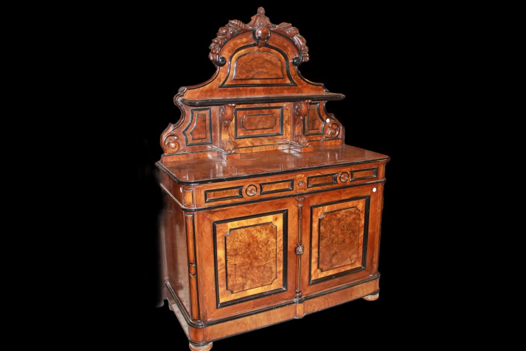 French Sideboard With Plate Rack From The Mid-19th Century, Louis Philippe Style, Made Of Flame-photo-2