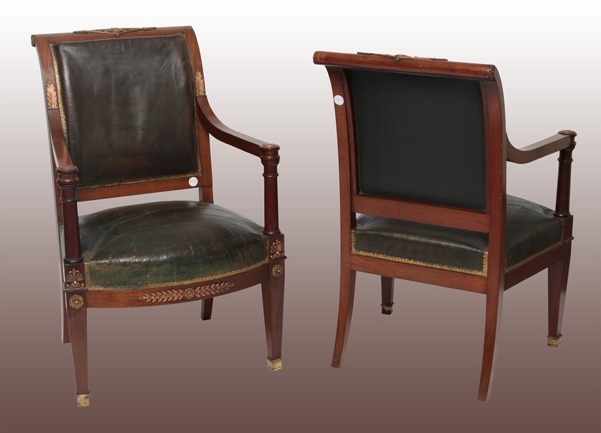 Pair Of French Doors From The Mid-1800s, Empire Style, In Mahogany Wood