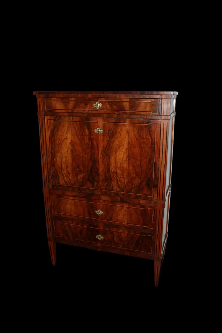 Beautiful French Secretaire From The Late 18th Century In Louis XVI Style, Made Of Flame Walnut