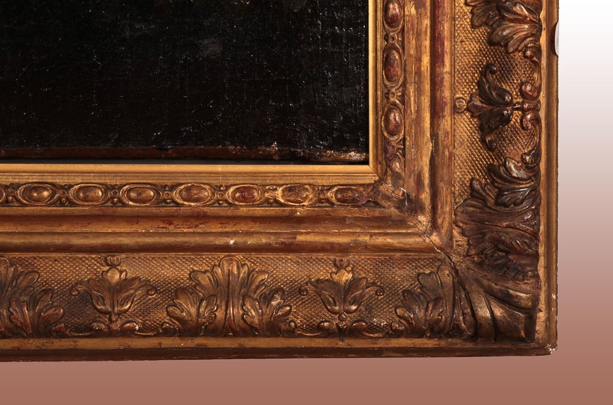 Oil On Canvas Depicting A Lake Landscape With Animals And A Child Or Putto-photo-2
