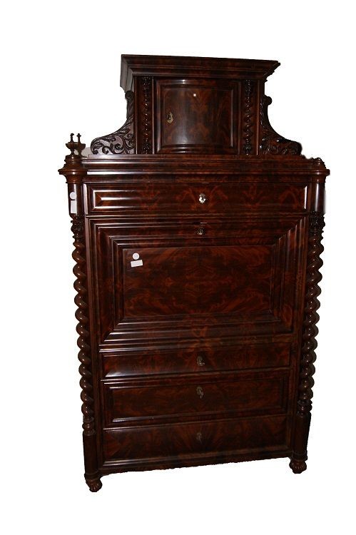 Secrétaire Biedermeier En Acajou Et Plume d'Acajou Des Années 1800