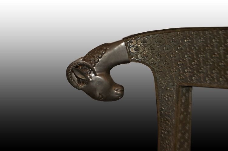 Group Of 4 Indian Chairs From The Early 1900s Entirely In Wood Covered With Bronzed Metal-photo-3