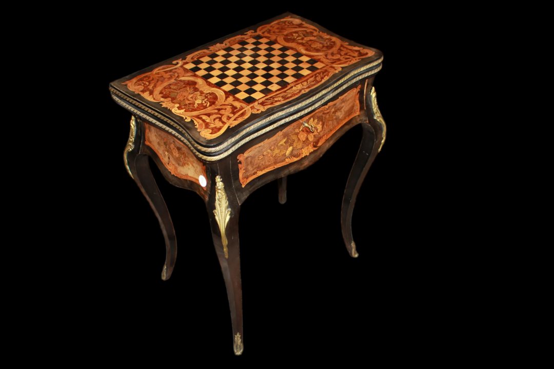 Table De Jeu Française En ébène Et Loupe d'Orme 1800-photo-2
