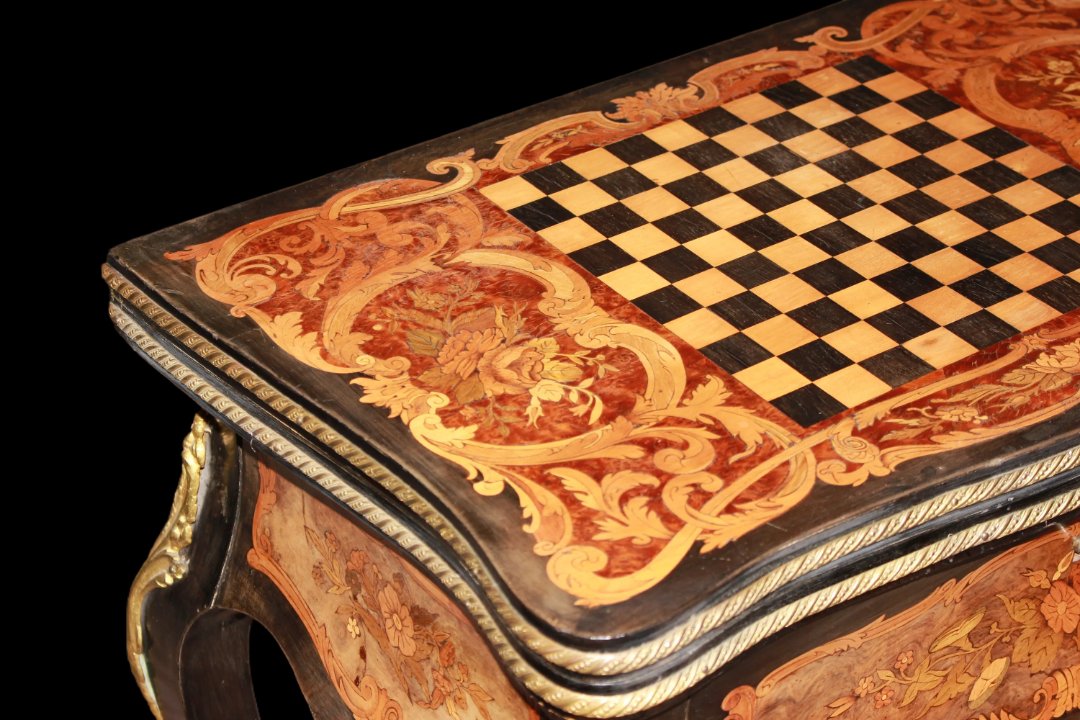 Table De Jeu Française En ébène Et Loupe d'Orme 1800-photo-3