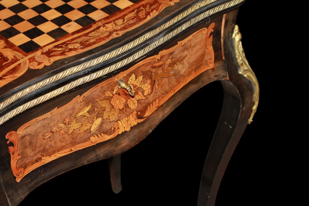 Table De Jeu Française En ébène Et Loupe d'Orme 1800-photo-4