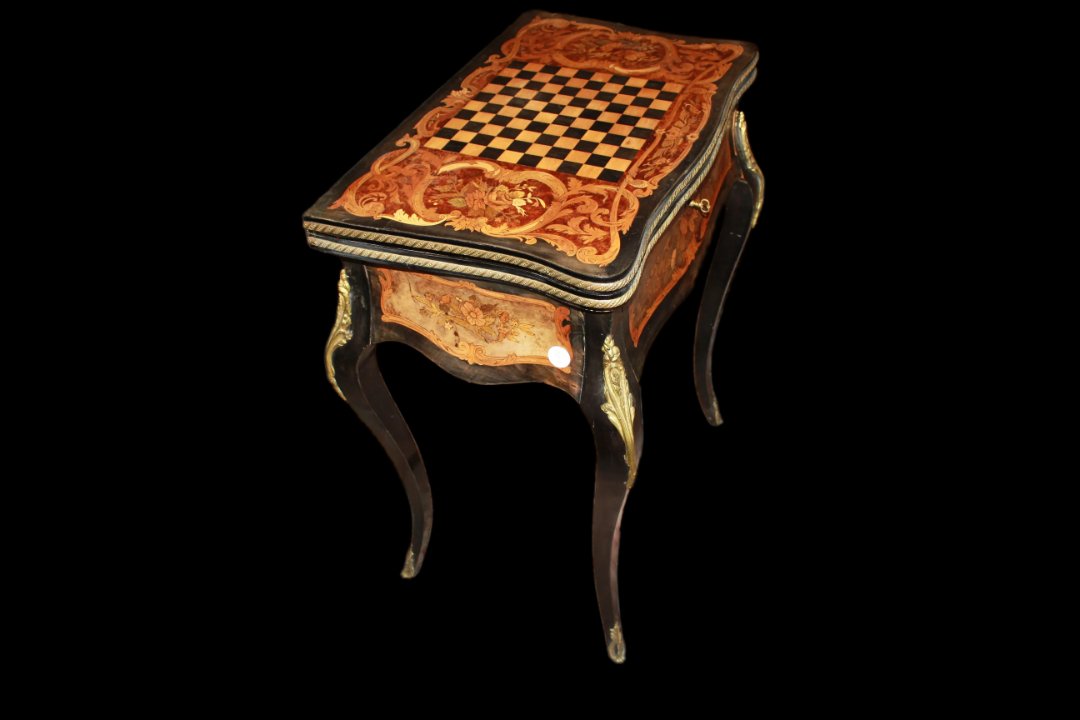 Table De Jeu Française En ébène Et Loupe d'Orme 1800-photo-3