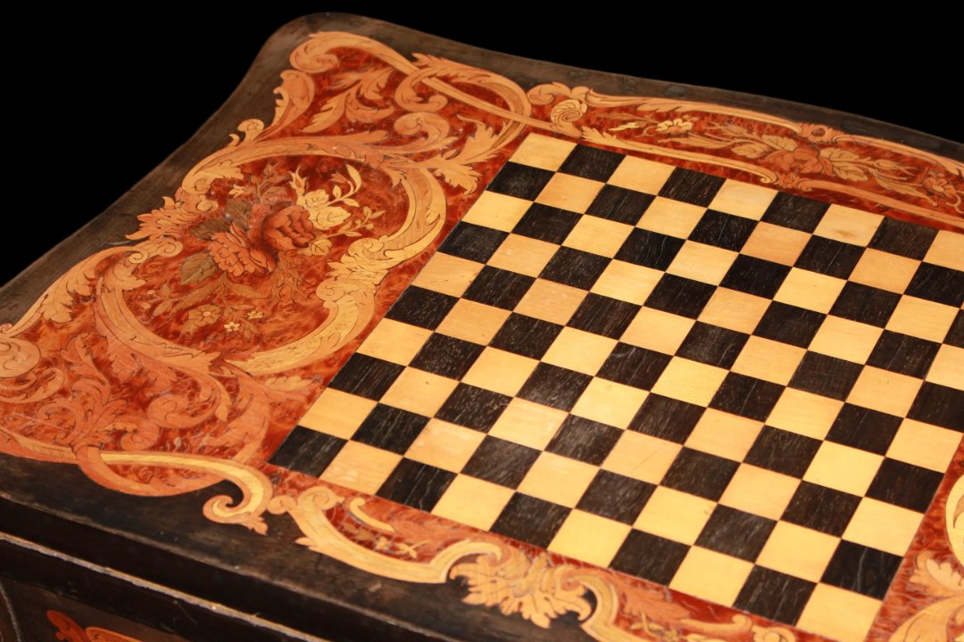 Table De Jeu Française En ébène Et Loupe d'Orme 1800-photo-5