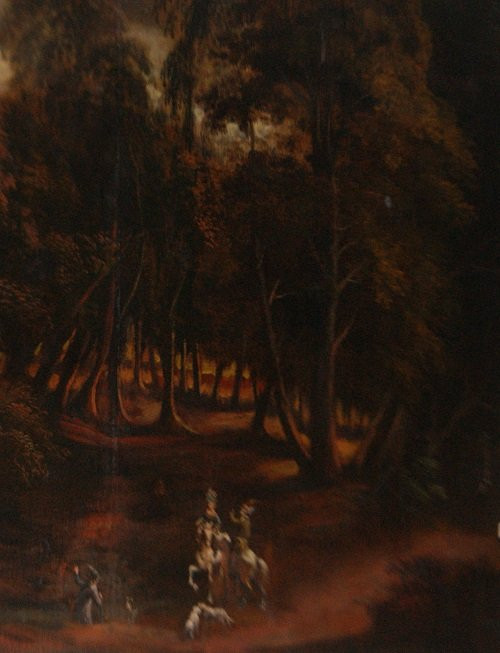 Huile Sur Toile 2,5 Mètres Représentant Paysage Avec Personnages Au Coucher Du Sole-photo-2